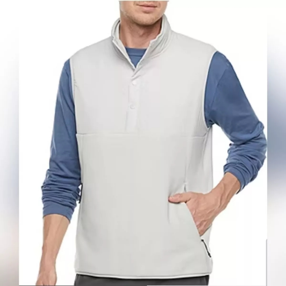 STYLUS men's Gray pullover vest 3/4 snaps front pockets w-208